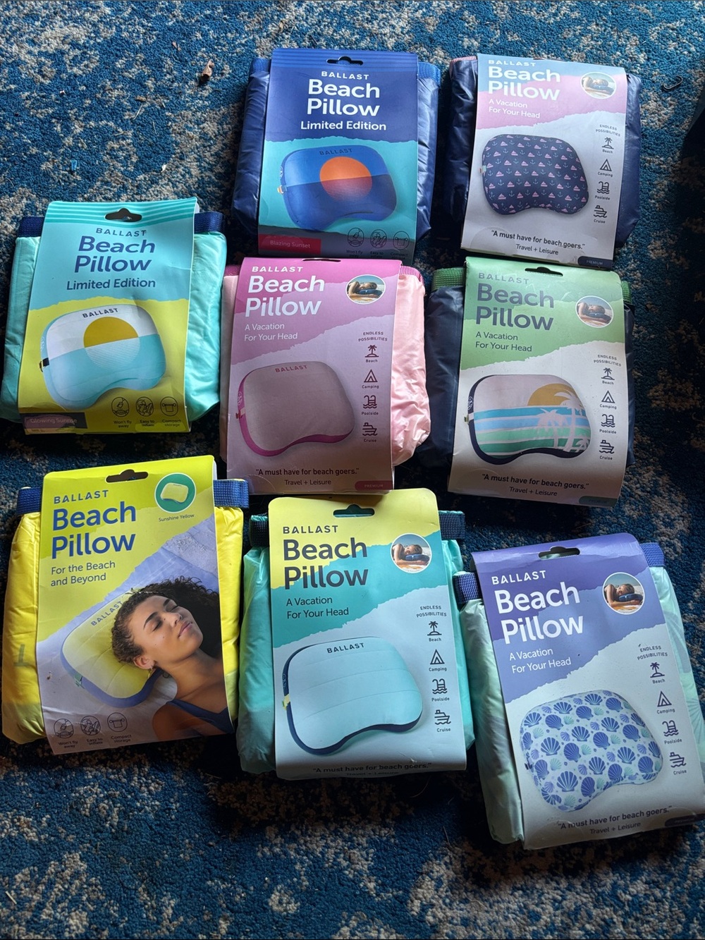 Beach Pillow - Assorted Blue & Pink Travel Head Pillow brand new 8 units